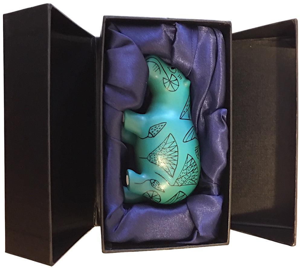 Pocket Art Egyptian Hippo Blue Papyrus Drawings Miniature Statue 4L - Museumize.com