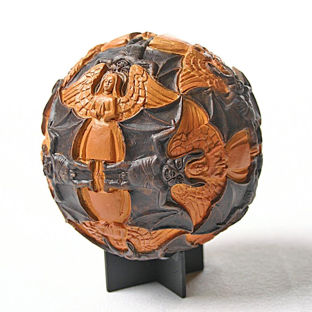 Sphere Angels and Devils Tessellation Round Orb Paperweight by Escher 4.5H - Museumize.com