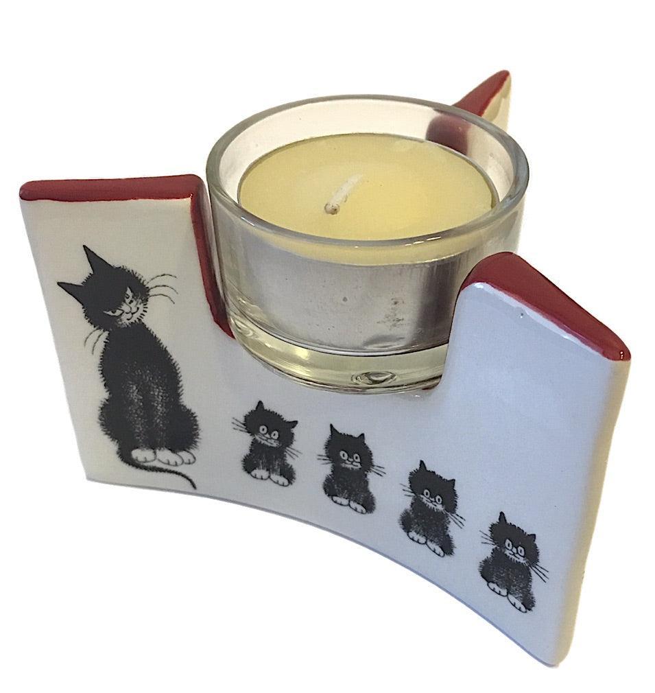 Cats Momma with Kittens in Row Ceramic Tealight Candleholder 3.5W - Museumize.com