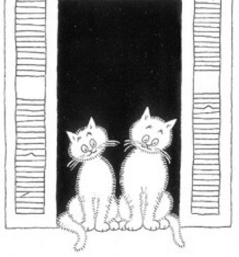 Two Cats Sitting in Window with Green Shutters On the Watch Figurine by Dubout - Museumize.com