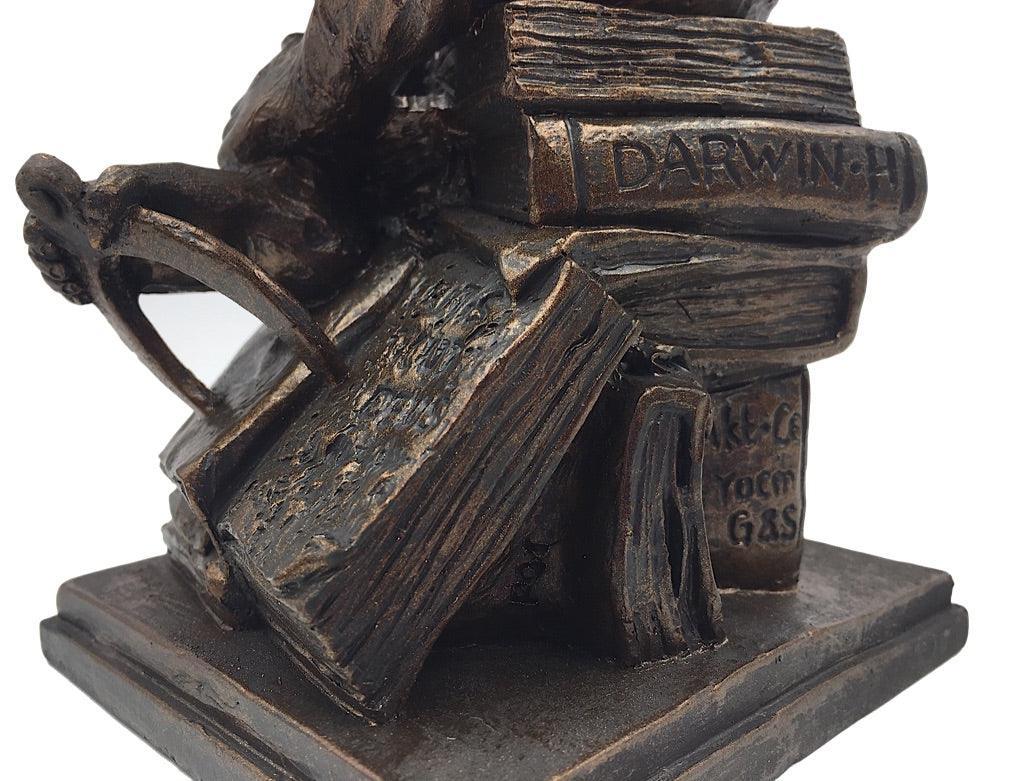 Monkey Holding Skull Sitting on Pile of Books Statue by Rheinhold 8H - Museumize.com