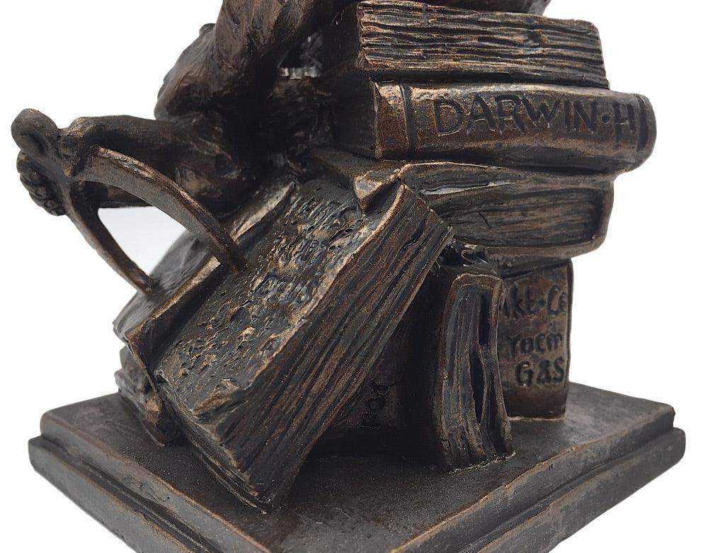 Monkey Holding Skull Sitting on Pile of Books Statue by Rheinhold 8H - Museumize.com