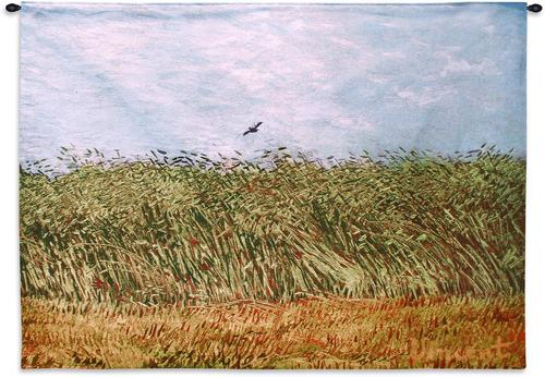 Van Gogh Wheat Field with Lark Orange Green Blue Woven Wall Hanging Museum Tapestry 53x38