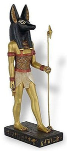 Egyptian Anubis Jackal God Holding Staff Statue 8.5H