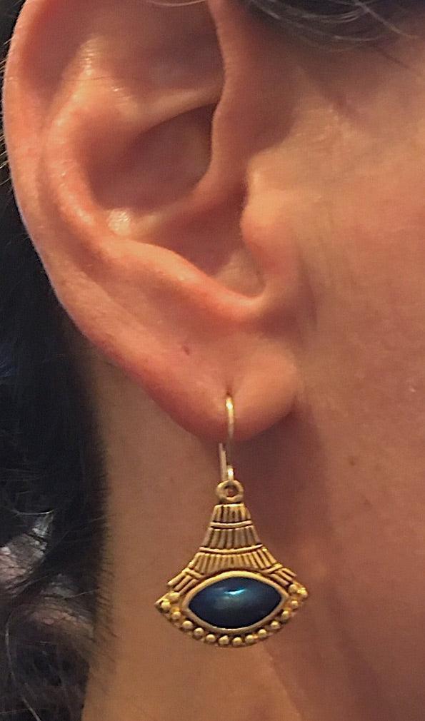 Egyptian Lotus Enameled Fan Like Drop Ladies Eye Shaped Earrings - Museumize.com