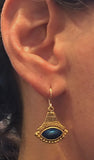 Egyptian Lotus Enameled Fan Like Drop Ladies Eye Shaped Earrings