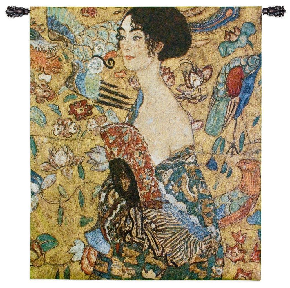 Lady with Fan Woven by Gustav Klimt Wall Tapestry 37W x 52H - Museumize.com
