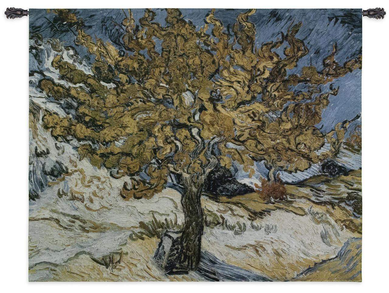 Mulberry Tree by Painting Yellow Blue by Van Gogh Woven Wall Tapestry 53 x 44 - Museumize.com