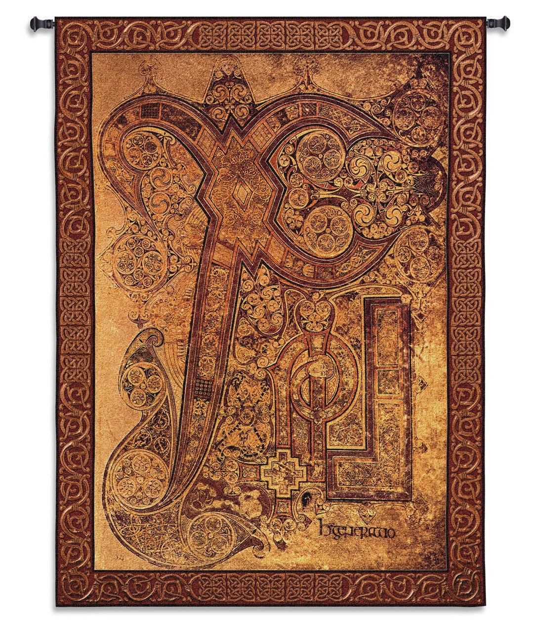 Chi Rho Book of Kells Christogram Medieval Manuscript Tapestry 51W x 72H - Museumize.com