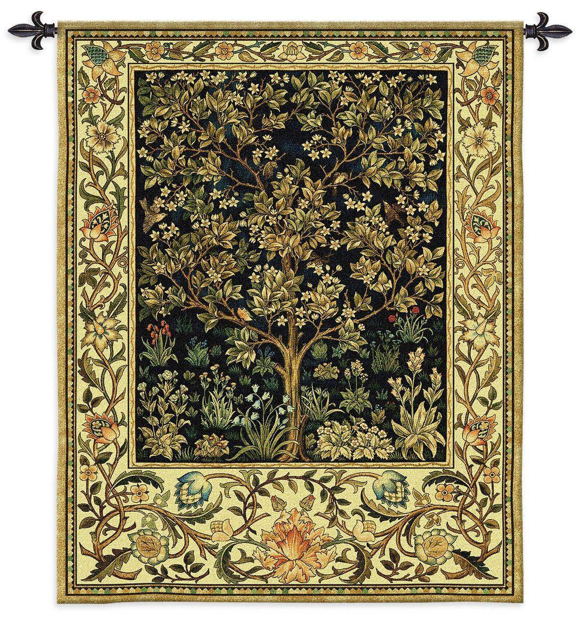 William Morris Tree of Life Midnight Blue Woven Wall Tapestry 42W x 53H - Museumize.com