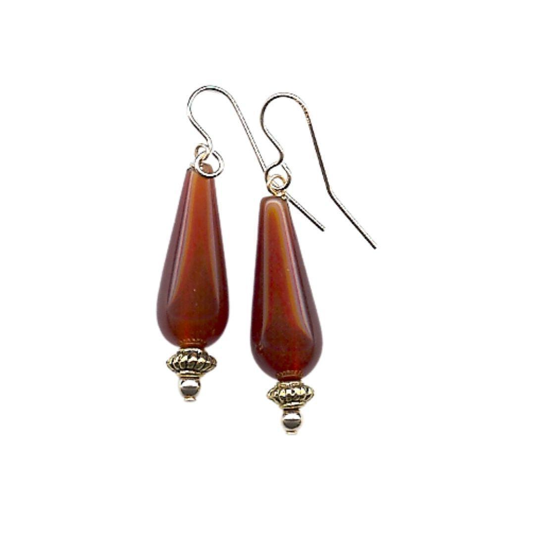 Egyptian Carnelian Stone Teardrop Earrings 1.1L - Museumize.com