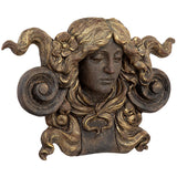 Woman Head Wall Planter Art Nouveau Bronze Finish 18.5H