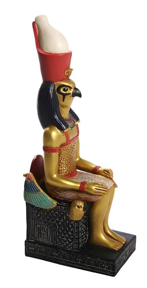 Horus Seated on Eye of Horus Falcon Throne Egyptian Statue 10H - Museumize.com