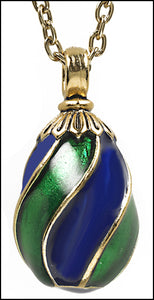 Faberge Egg Shape Blue Green Pendant Necklace