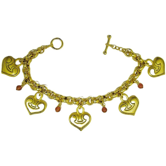 Greek Heart Charm Bracelet with Carnelian Beads