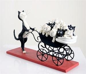 Proud Cat Mom Pushes Carriage Filled with Kittens Le Landeau by Dubout 8L - Museumize.com
