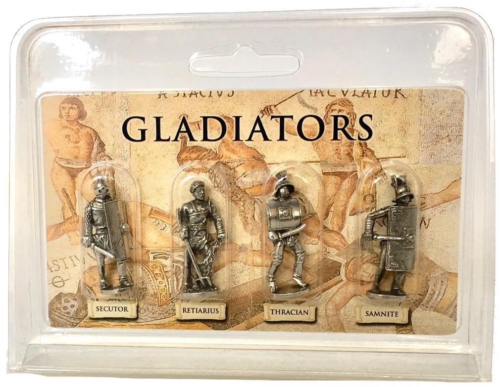Roman Gladiator Pack of 4 Miniature Play Figures Metal 1.5H - Museumize.com