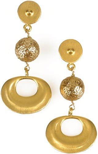 Precolumbian Gold Round Bead Sican Shimu Drop Dangle Earrings 2L