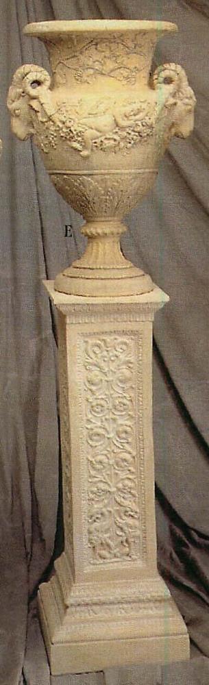 Ram Head with Garland Classical Garden Urn 26H - Ochre White Wash - Museumize.com