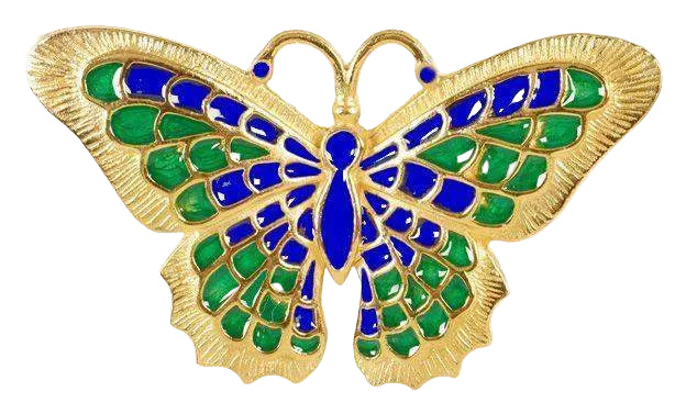 Butterfly Pin Brooch with Blue and Green Enamel 2.1W - Museumize.com