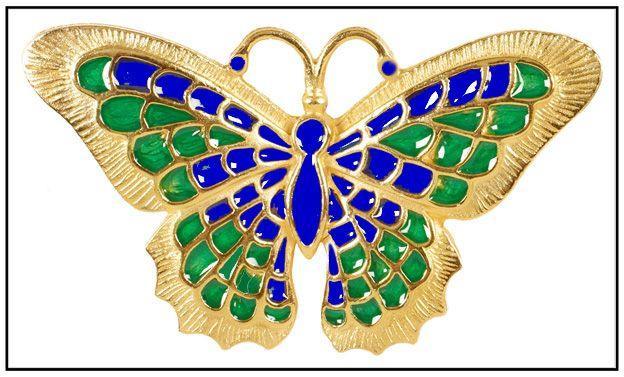 Butterfly Pin Brooch with Blue and Green Enamel 2.1W - Museumize.com