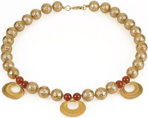 Golden Bead Necklace with Carnelian Accents: Inspired by Pre-Columbian Elegance - Museumize.com