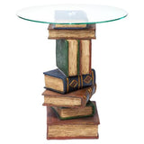 Library Books Stack Volumes Sculpture Side Table with Glass 20.5H