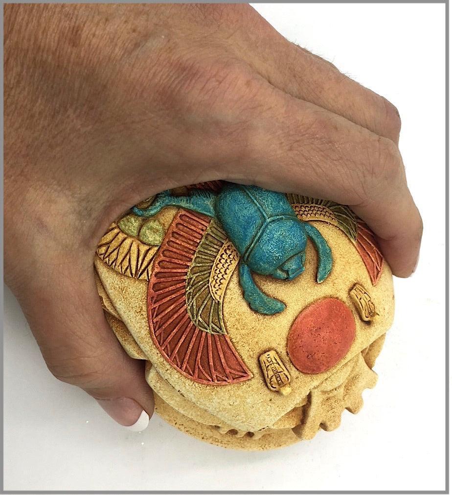 Egyptian Scarab Beetle Rising Sun Home School Hieroglyphs Paperweight 1.2 lbs - Museumize.com