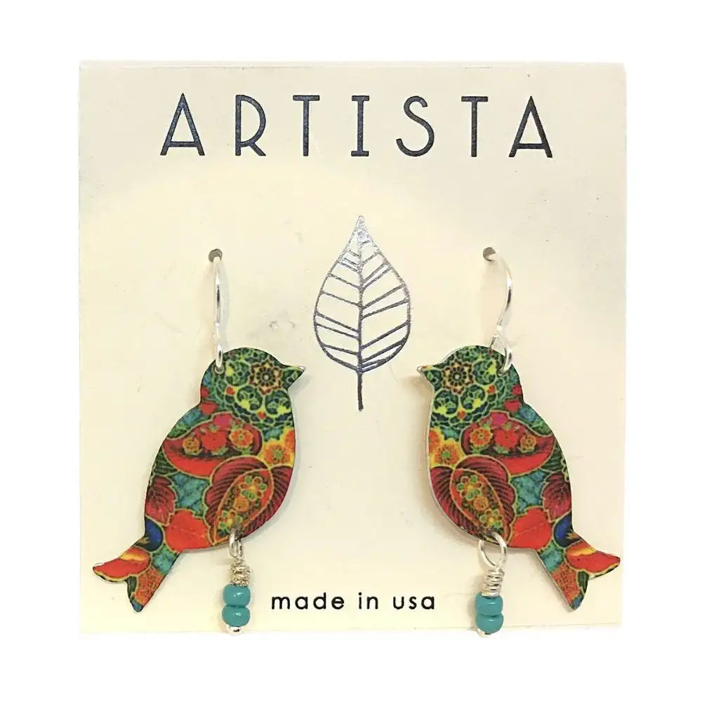 Bird of Paradise with Bead Handmade Artisan Earrings 1.75L - Museumize.com