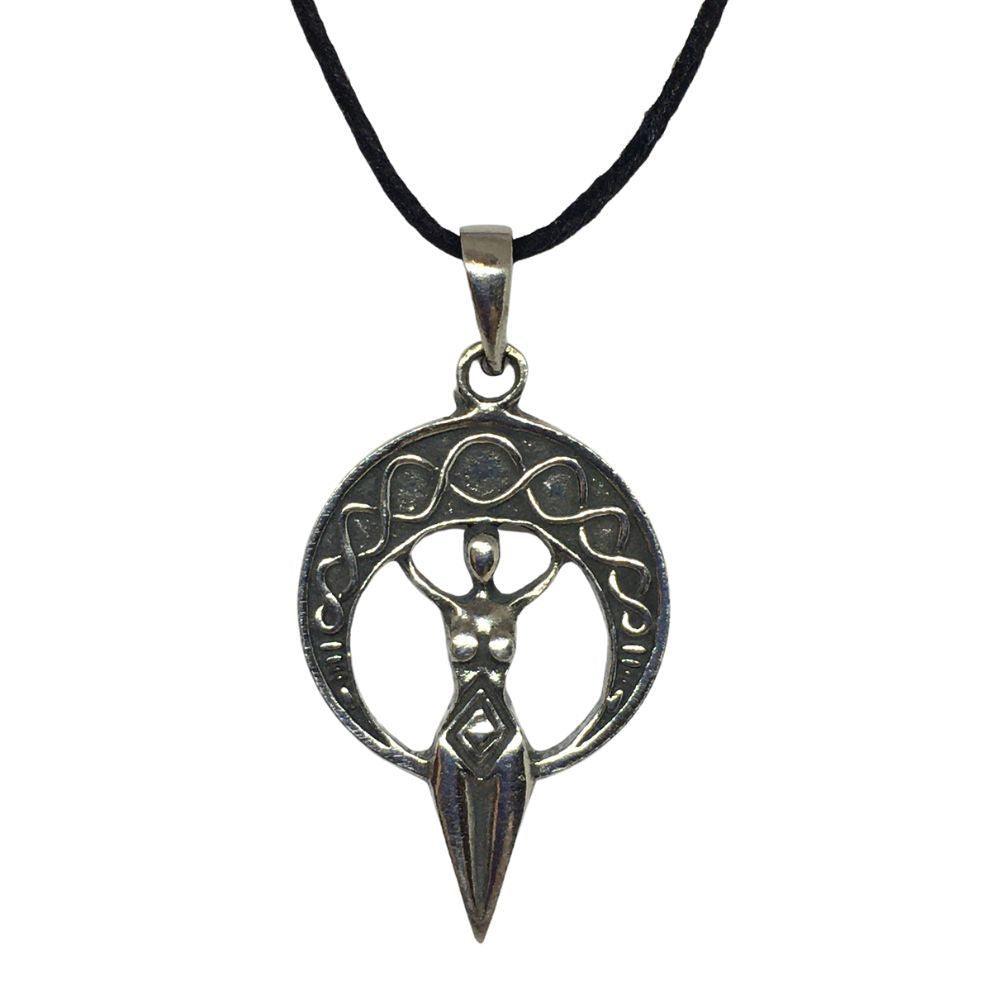 Moon Goddess Earth Mother Pendant Pewter Unisex Necklace 1.25H - Museumize.com