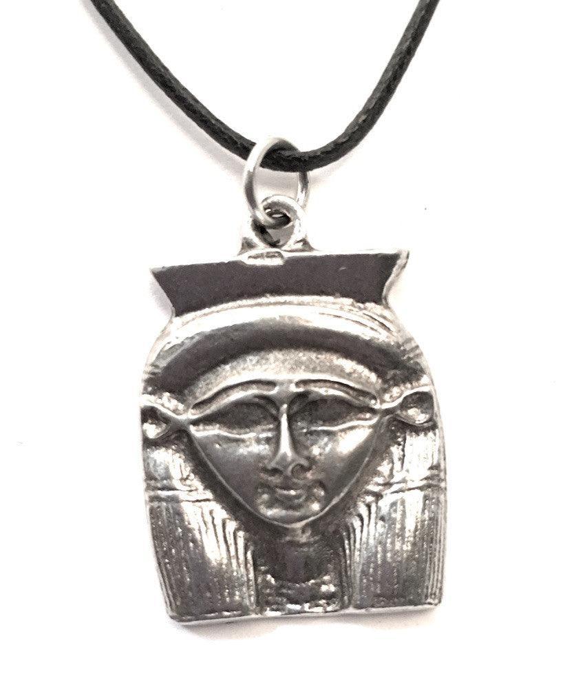 Hathor Egyptian Goddess Pewter Unisex Pendant Necklace 1L - Museumize.com