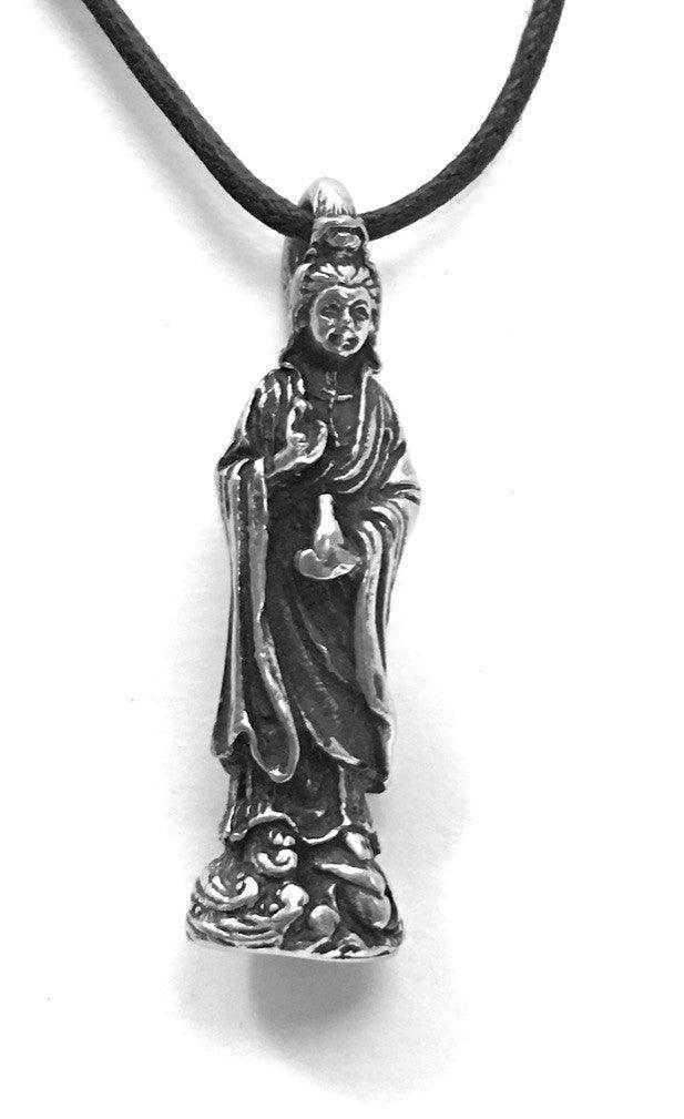Kuan Yin Compassion Goddess Pewter Pendant Charm Necklace - Museumize.com