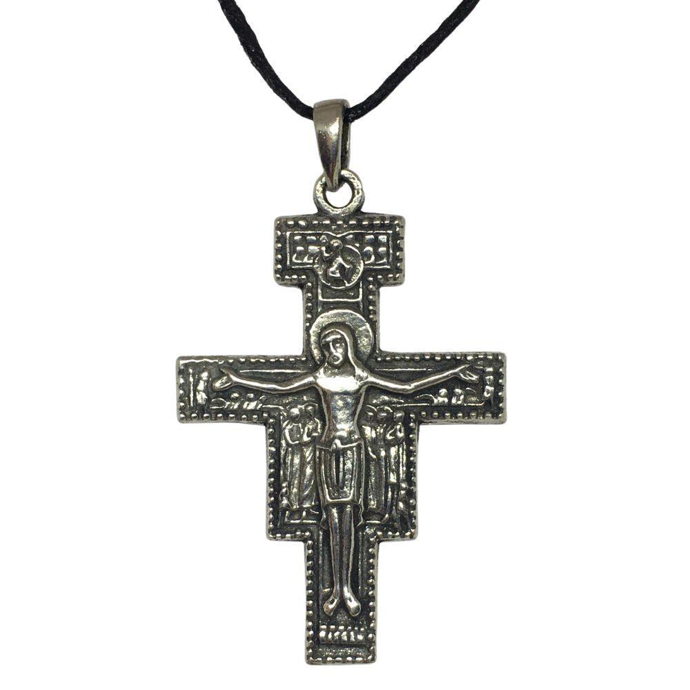 San Damiano Pendant Necklace, Pewter Unisex Charm, 2-Inch Design - Museumize.com
