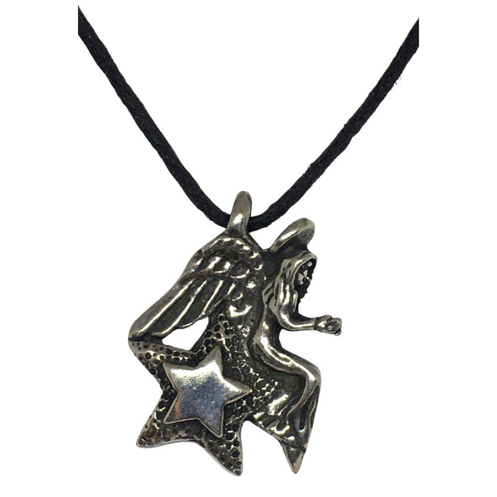 Angel of Miracles with Star Pendant Pewter Unisex Charm Necklace 0.9H - Museumize.com