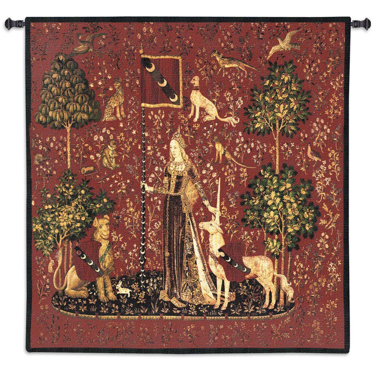 Lady with Unicorn Sense of Touch Woven Wall Tapestry Chenille Infused 53W x 56H - Museumize.com