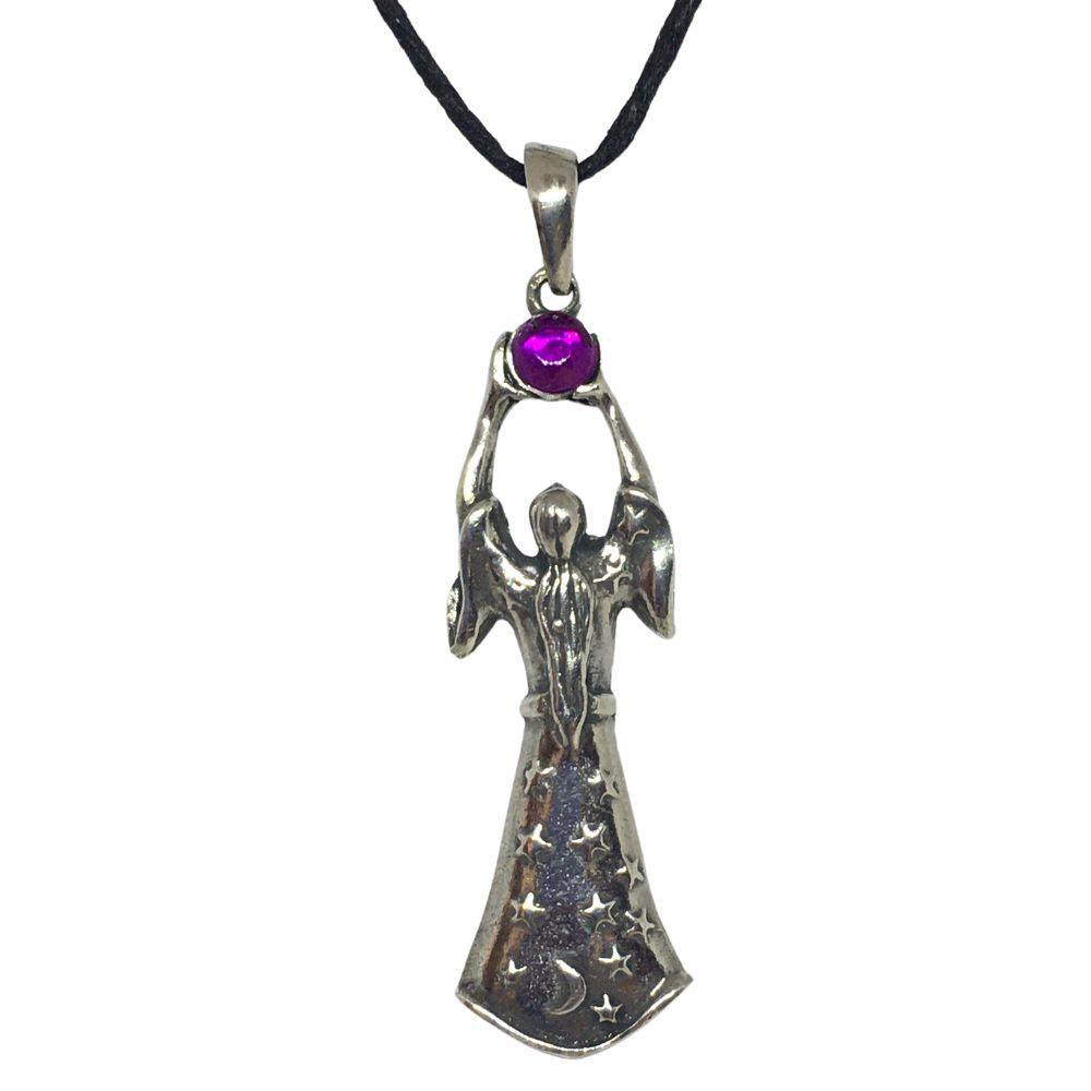 Woman Wizard Drawing Down Moon Wiccan Sorcery Unisex Pewter Pendant Necklace 2L - Museumize.com