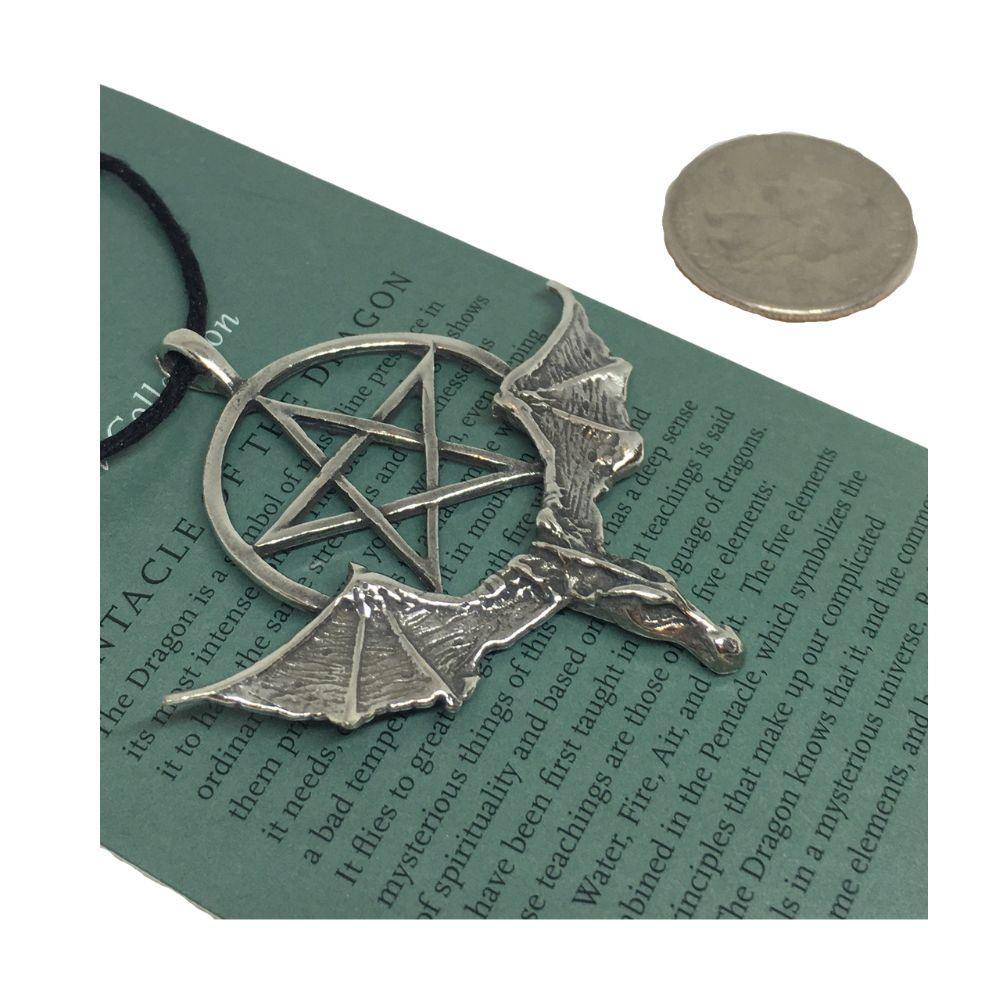 Pentacle of Dragon in Flight Wiccan Sorcery Unisex Pewter Pendant Necklace 2L - Museumize.com