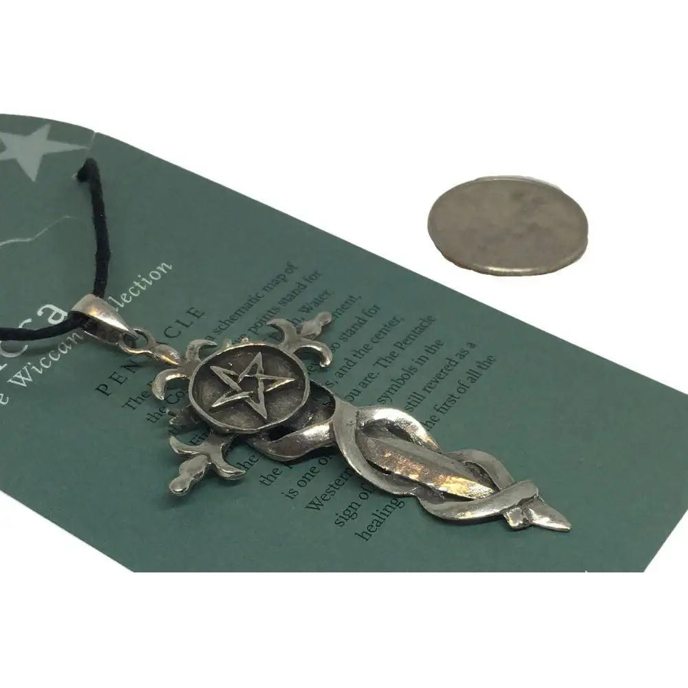 Pentacle of Sword Wiccan Sorcery Unisex Pewter Pendant Necklace 2.5L - Museumize.com