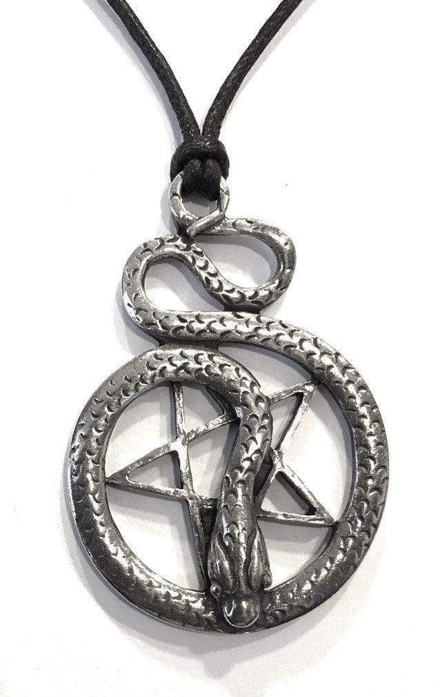 Pentacle of Snake Wiccan Sorcery Unisex Pewter Pendant Charm Necklace - Museumize.com