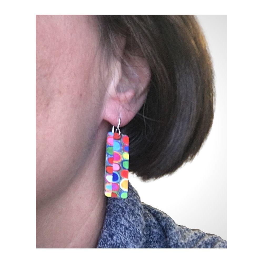 Modern Abstract Bright Color Art Pattern Rectangle Handmade Aluminum Artisan Earrings 1.75L - Museumize.com