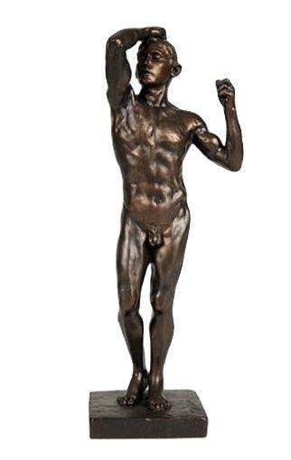 Age of Bronze Male Nude Raising Arm to Head Drawing Statue by Rodin 9H - Museumize.com