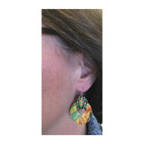 Fall Color Patterns on Two Circle Drops Handmade Artisan Earrings 1.75L