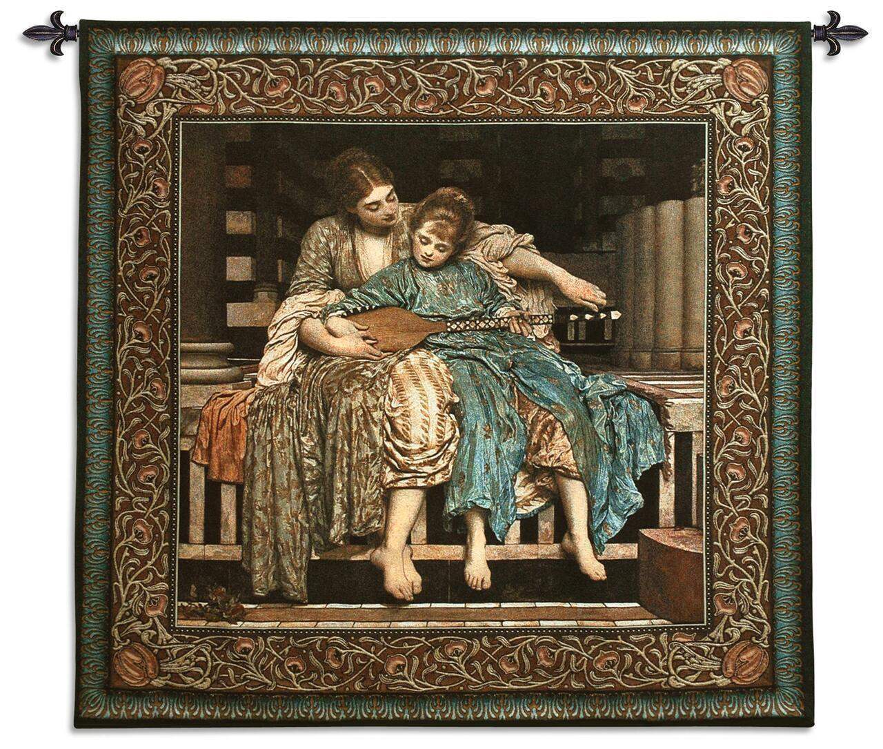 Music Lesson Lady Teaching Child Guitar Tapestry Wall Art Hanging 53x50 - Museumize.com