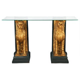 Royal Egyptian Cheetah Console Table Base Pair with Glass 34.5H Freight