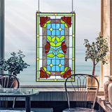 Red Anemone Wind Flowers Green Red Rectangle Stained Glass Window 24H x 13.5W