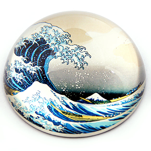 Great Wave Off Kanagawa Japanese Glass Desktop Paperweight by Hokusai 3W