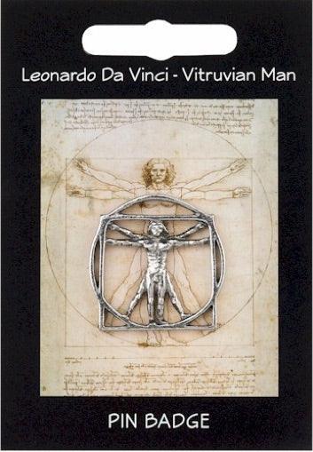DaVinci Vitruvian Universal Man Pewter Pinback Pin Badge Tie Tack 1.1H - Museumize.com
