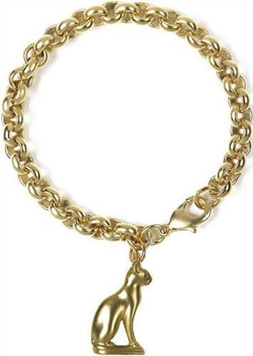 Egyptian Bastet Cat Charm Bracelet with Linked Chain 7.25L - Museumize.com