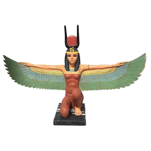 Isis Kneeling in Protection Pose Large Egyptian Statue Beautiful Wings 25W