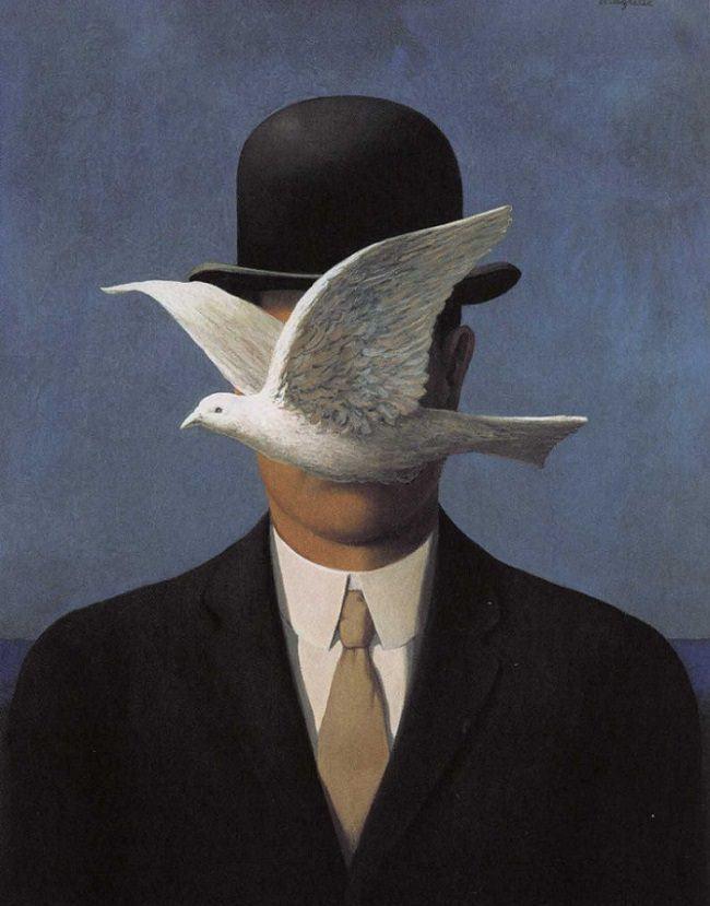 Magritte Man with Bowler Hat and Dove l'homme au chapeau melon Statue 6H - Museumize.com